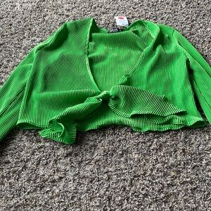 Bright Green Ribbed Knot-Front Crop Top